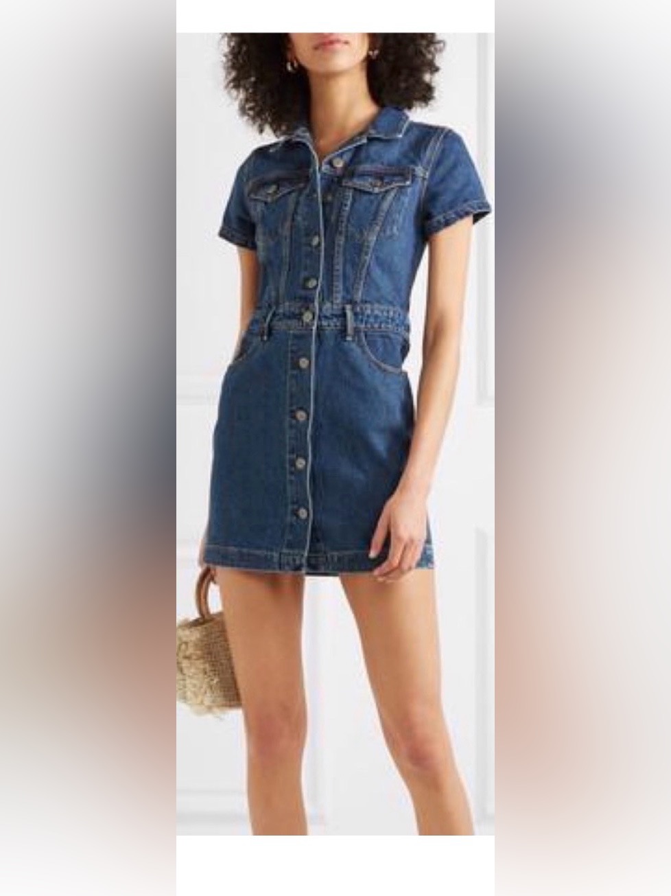 Grlfrnd Max Jean Denim Dress Womens Small Blue Button Front Mini Pockets Collar